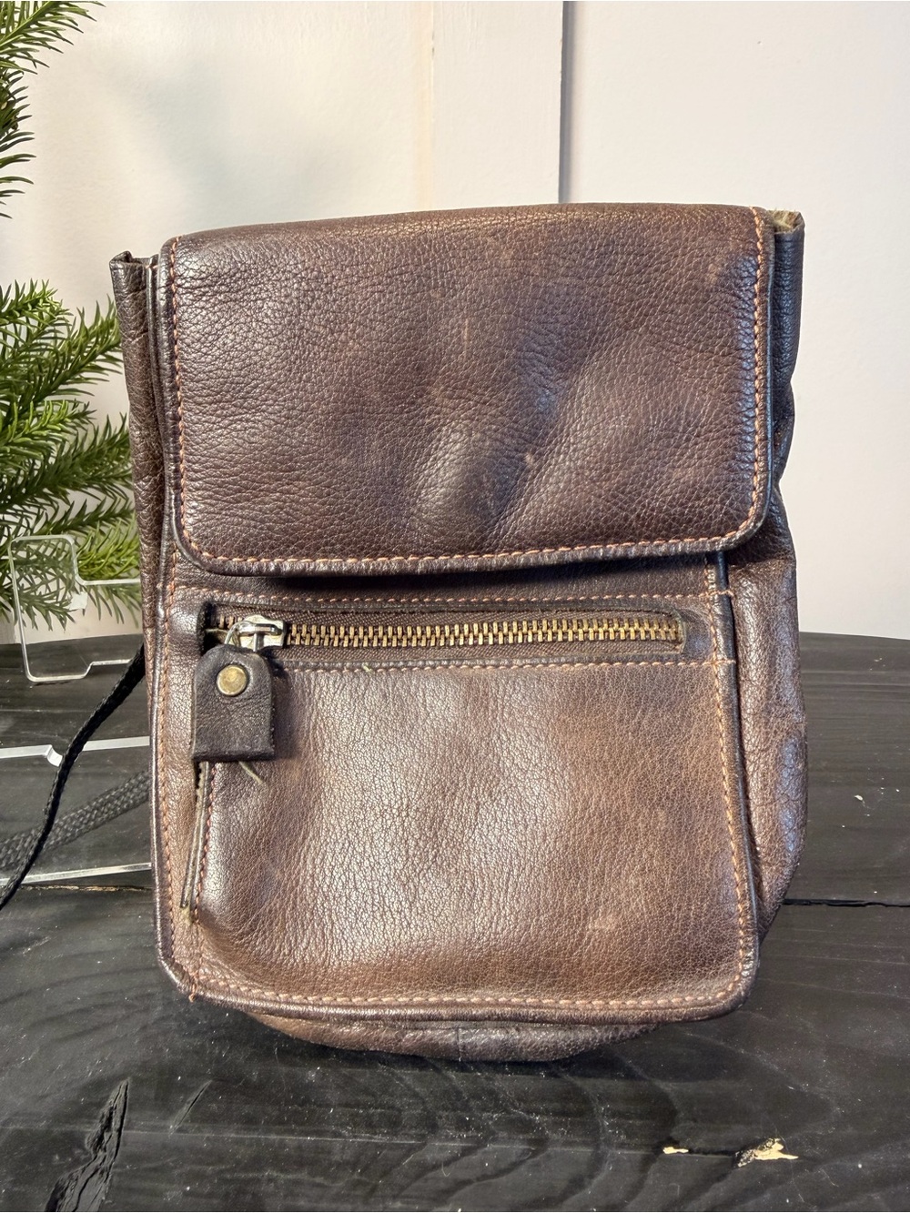 Vintage Bag Genuine Leather Tooled Voyager Crossbody Brown Boho Western US small